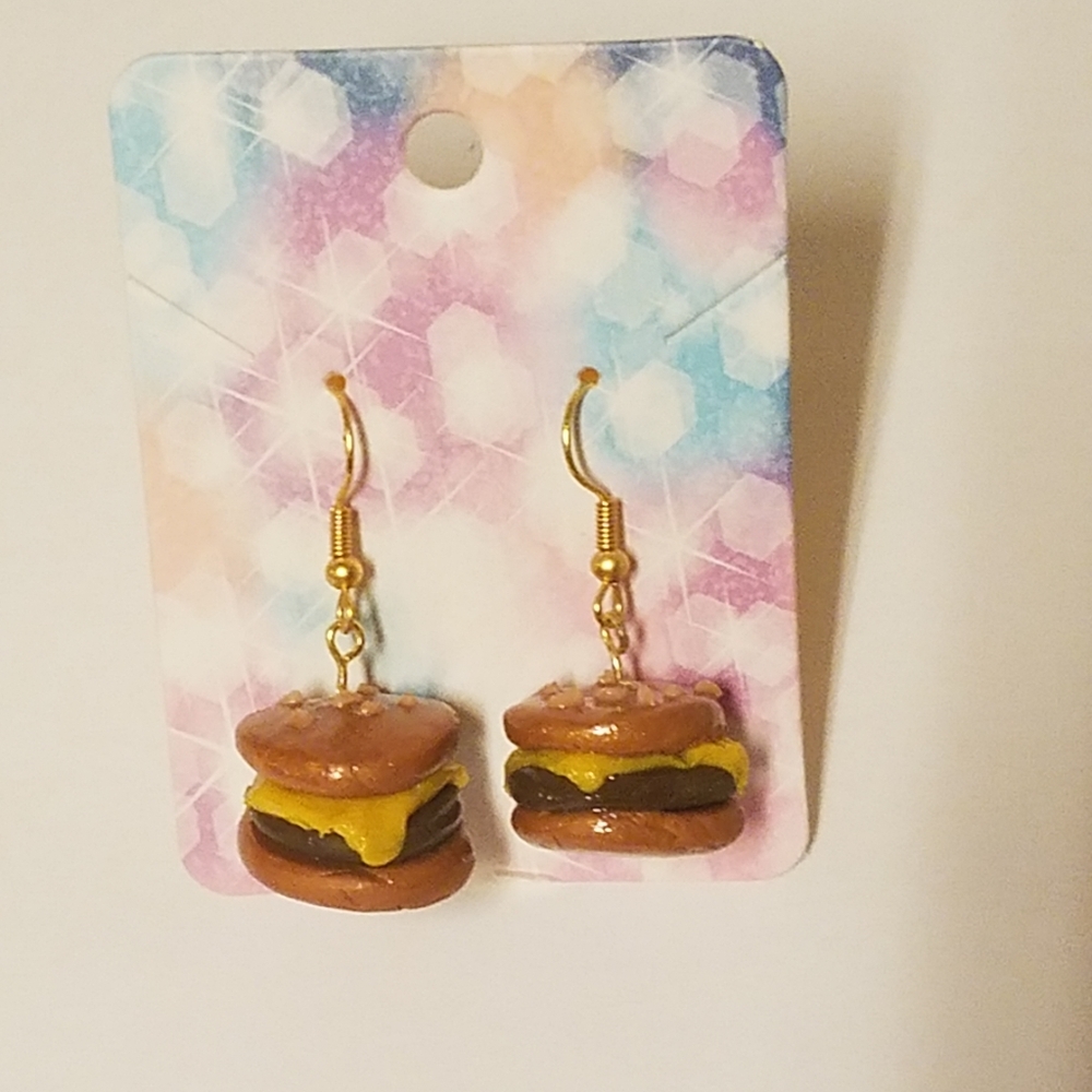 Handmade cheeseburger earrings